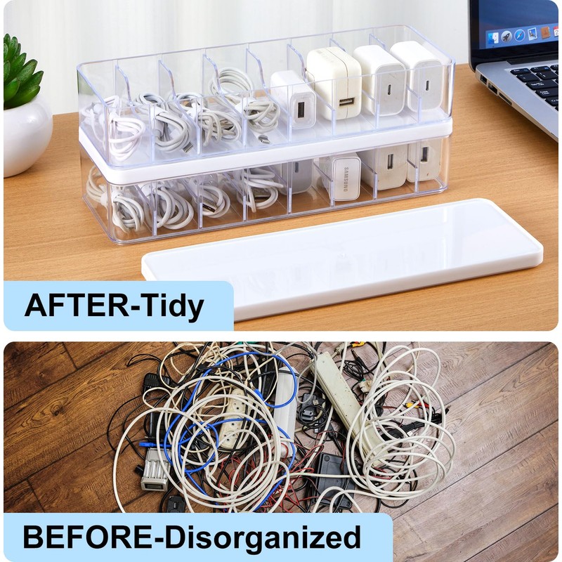 Tatuo 6 Pcs Cable Organizer Box with Wire Ties, Plastic