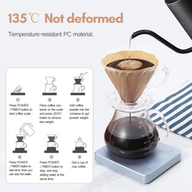 Mini Digital Coffee Scale with Timer and Clear LED Display, 3000g Max Weighing Capacity, Measurements in oz ml g, Rechargeable Espresso Scale for Pour Over and Drip Coffee (Light