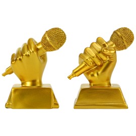 Tosnail 2-Pack Golden Microphone Trophy, Music Awards, Resin Best Singing Award Prize for Adult Karaoke Party Decorations, Singing Competitions