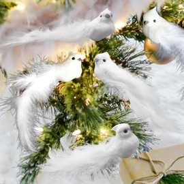 Berfutall-Artificial Dove Bird with Feathers Decorations Set of 9 Valentine's Day Gift Flower Arrangement with Clip 6.5"