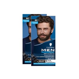 Schwarzkopf Men Perfect Beard Colouration 80 Natural Black/Brown Level 2 (2 x 30 ml), Beard Dye for Concealing Grey Hair for a Natural-Looking Result, Quick Application