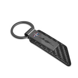 iPick Image Compatible with Ford Mustang Script Gunmetal Black Gray Metal & Carbon Fiber Texture Leather Key Chain