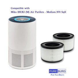 PUREBURG MAF-02 Replacement Filter Compatible with Miko IBUKI M Air Purifier,2-Pack H13 True HEPA 3-Stage Filtration Activated carbon Air Clean Dust VOCs Odor PM2.5 Smoke