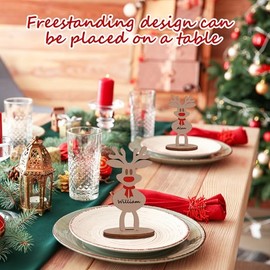 Povxlum 15Pcs Christmas Freestanding The Red Nosed Reindeer Place Settings Rustic Wooden 3D Christmas Table Decorations Christmas Place Names Cards for Xmas Christmas Birthday Dinner Decor A