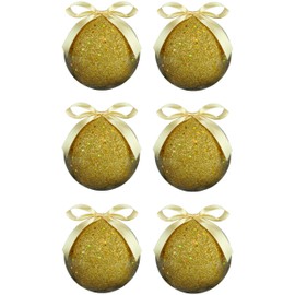 Toyland Pack Of 6-10cm Gold Glittery Christmas Baubles With Ribbon - Christmas Tree Decorations…