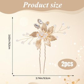 2 Pcs Gold Bride Wedding Headpiece, Pearl Leaves Hair Pins Accessories, Vintage Golden Leaf Hairpin, Bridal Crystal Flower Hair Pieces, Bridal Headpiece for Women and Girls (Gold)