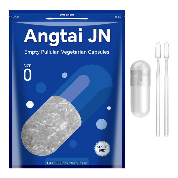 AngtaiJN Pullulan Vegan Empty Capsules Size 0 (5000 Pieces) Super Clear Empty Capsules for Filling with 2 Micro Spoons, DIY Vegan Capsules Empty 0 Compatible with Capsule Filler, Size 0