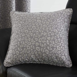 Curtina Leopard-Cushion Cover, Jacquard Woven Graphite, 43x43cm (17x17")