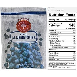 Cherry Bay Orchards - Dried Blueberries - (6oz Bag) -100% Domestic, Natural, Kosher Certified, Gluten-Free, and GMO Free - Packed in a Resealable Pouch
