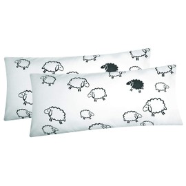 Heubergshop Cotton Renforcé Cushion Cover, Set of 2, 40 x 80 cm, Sheep Lambs, Pillow Cover, Decorative Cushion Cover Made of 100% Cotton (Sheep White/Black 99/2)