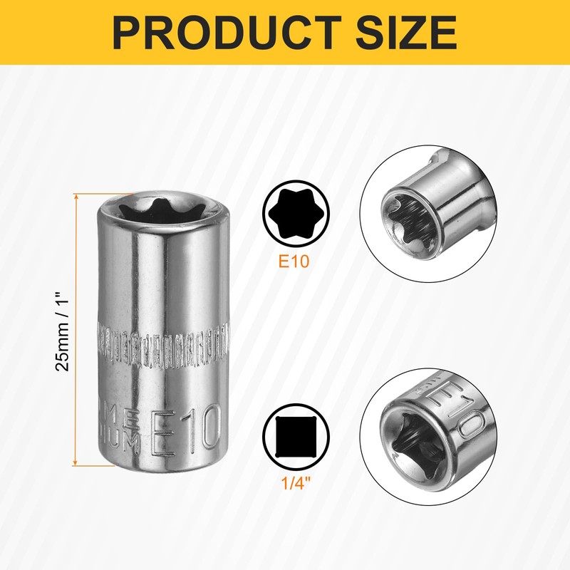 HARFINGTON 8pcs E-Torx Socket 1/4" Drive E10 External Torx Deep