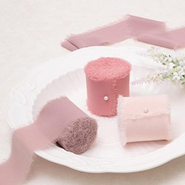 3 Pcs Pink Ribbon, Light Pink Chiffon Silk Ribbon, Suitable for Wedding Invitations, Bouquets, Decorations