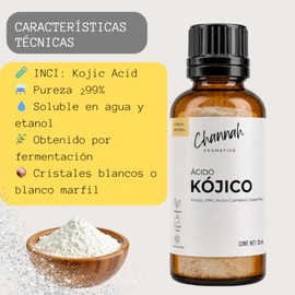 Acido Kójico Puro 99% Grado Cosmético | Kojic Acid para Formulación de Sérums, Cremas y Geles | Activo Cosmético Aclarador y Antioxidante | CHANNAH COSMETICS