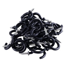 TIOMIOSEA Screw Hooks, Black, Pack of 50, 45.41 mm, Hook Screw, Large, Ceiling Hooks, Wall Hooks, Cup Hooks, Hanging Keys, Cups, Flower Pots