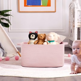 ENAORGAN 75L Extra Large Pink Cotton Rope Storage Basket for Blanket Rectangle Woven Basket for Clothes in Living Room Bedroom for Baby Nursery Kids Toy Box for Girls