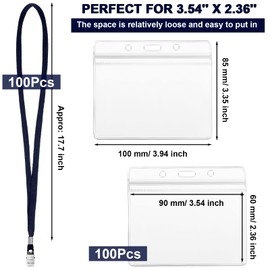 100 Pieces Clear Name Tags with Lanyard, Lanyards for Id Badges Reusable Lanyard with ID Holder Plastic Name Badges with Lanyards for Adults Kids Business School Church Conferences (Dark Blue)