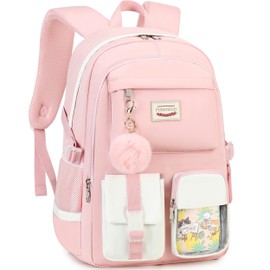 PUMOBEQI School Backpacks for Girls Backpack with Lunch Box Teen Girl Bookbag School Bag Kawaii Backpack Set for Girls Teens (Pink)