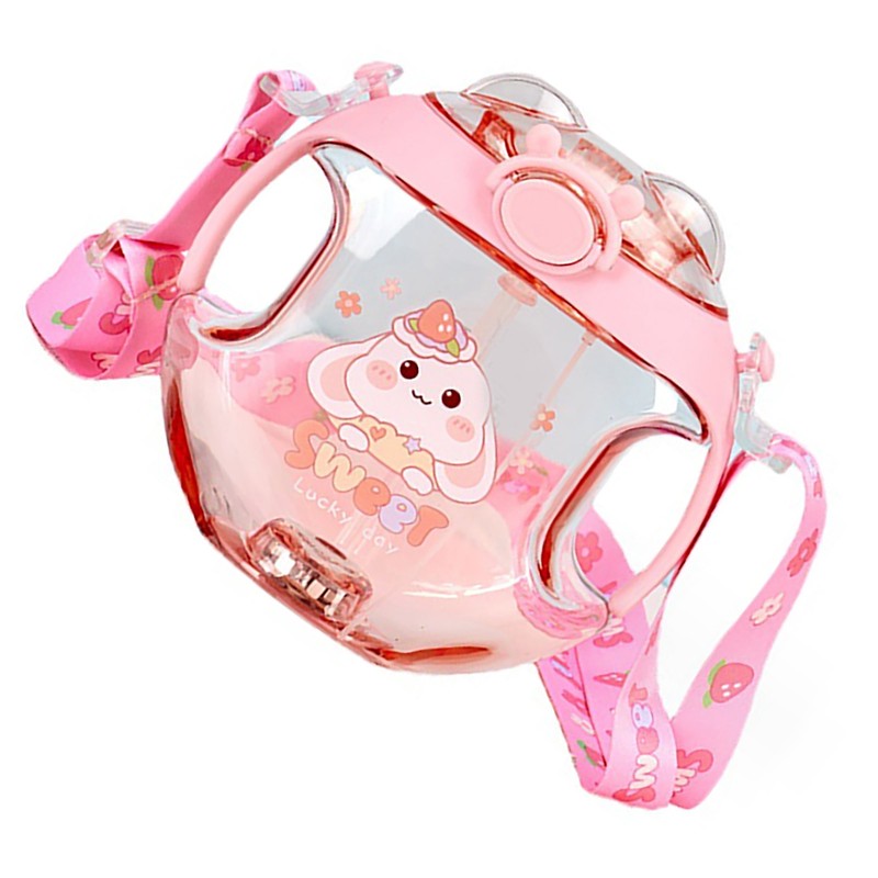 450ml Kids Water Cup with Handle and Lanyard Plastic Straw