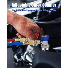 Generic R134a Refrigerant Adapter, Adjustable R134a Quick Coupler Adapters for AC Recharging Fittings, HP and LP Connectors for AC System Evacuation R134a Car Refrigerant, 1/4"" Flares, Set of 2