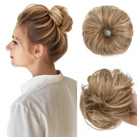 CJL HAIR 2PCs Small Cute Messy Bun Hair Piece for Thin Hair Women Girl Mini Synthetic Curly Bun Scrunchies Updo Hairpieces for Kids Sahara Beige