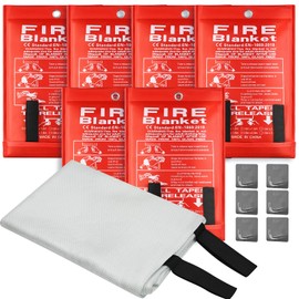 DOKIBI Emergency Fire Blanket, 40"x40" Fiberglass Suppression Fire Retardant Blankets for Home, Kitchen, Camping, Grill, Car, Office, Warehouse with Hooks(6 Pack)