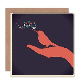 SINGING BIRD HAND BLANK GREETINGS BIRTHDAY CARD ART