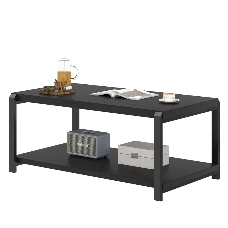 EXCEFUR Coffee Table with Storage Shelf, Rustic Wood and Metal