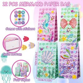 GSrenyu 110Pcs Mermaid Party Bag Fillers for Kids, Mermaid Party Favor Set With Keychains, Slap Bracelet, mermaid stickers, badge, Paper Candy Bag, Party Blowers for Mermaid Theme Party Supplies