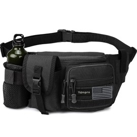 Tactical Fanny Pack，Military Waist Bag Hip Belt Bumbag Utility Bags for Fishing Hiking Hunting with Mesh Water Bottle Holder Pouch (Black)