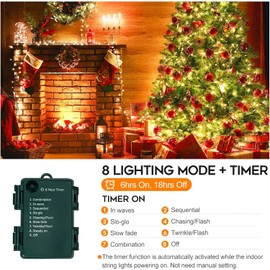 Battery Operated Christmas Lights, 33 FT 100 LED Mini String Lights with Timer and 8 Modes, Green Wire Outdoor Waterproof String Lights for Indoor Holiday Party Garden Decor, Warm White 2 Pack