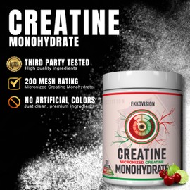 Ekkovision Creatine Monohydrate Powder, Micronized, Cherry Limeade, Pre Workout & Post Workout Supplement for Men & Women, Energy Support, Easy to Mix in Shakes, Smoothies & Beverages, 100 Servings