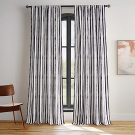 HPD Half Price Drapes Barcelona Velvet Curtains for Bedroom 84 Inches Long (1 Panel) - Striped Printed Rod Pocket Room Darkening Curtains for Living Room - 50 X 84, Waves Vertical Stripe Charcoal