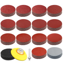 140 Piece Sanding Paper 50mm Hook and Loop 60 80 100 120 180 240 320 400 600 800 1000 1200 2000 3000 Grit, Hook and Loop Discs Set with 1 Piece Sanding Wheels Pad Kit Polishing Pad Adapter