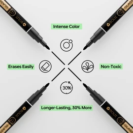 YEOUX Dry Erase Markers for Glass Board | No Residue | Whiteboard Markers | 1mm Ultra-Fine Tip Liquid Chalk Markers 4 Pack (Black)