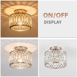 Rpzloila Crystal Ceiling Light Fixture, Modern Semi Flush Mount Ceiling Light,Crystal Chandelier for Kitchen Bedroom Bathroom Entryway Nickel Finish (Bulb not Included)