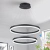 Benkut 2-Rings Modern LED Chandelier Black for Dining Room, Circular