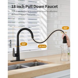 PUSU Black Kitchen Faucet with Pull Down Sprayer, Single Handle Black Kitchen Sink Faucet for RV Farmhouse Sink, Laundry, Bar Camper with Water Lines, Stainless Steel