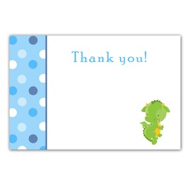 30 Blank Thank You Cards Blue Polka Dots Dragon Baby Boy Shower Birthday + 30 White Envelopes