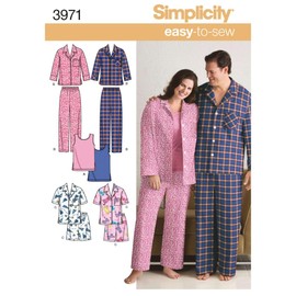 Simplicity Easy To Sew Men and Women's Matching Pajamas Sewing Patterns, Sizes XL-XXL