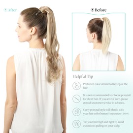 DOORES Human Hair Extension Ponytail Extensions Clip in Balayage Dark Blonde Highlighted Bleach Blonde 20 Inch 90g Hair Extensions Real Human Hair Silky Straight Wrap Around Ponytail Extension