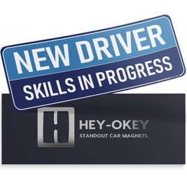 HEY-OKEY New Driver Magnet for Car - Funny Please Be Patient Reflective Magnetic Bumper Sticker - Removable Novice Rookie Safety Attention Sign - Weather-Resistant - 10 x 3.5 inches - Blue/Navy