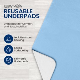 SereneLife Reusable Bed Underpads, 4-Pack Thick, Super Absorbent Puppy Pads & Incontinence Bed Pads with Waterproof Backing, Washable Baby Changing Pee Pads, Ideal for Pets & Adults, 7.5" x 15"