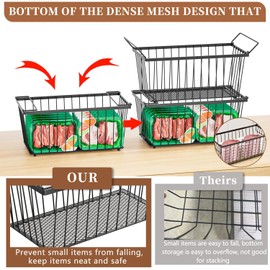 ANJUBAN Enhanced Leak-Proof Bottom - Freezer Organizer Bins ，6 Pack Stackable Deep Freezer Organizer Bins for 7 Cu.FT Small Chest Freezer，Easy Get Bottom Foods without Digging