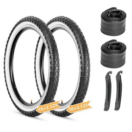 2-Pack Kids Bike Tires Set: Hycline 16x2.125 Inch (57-305 mm) Folding Replacement Puncture-Resistant Bicycle Tires and Pair Inner Tubes with Tire Levers for Beach Urban City Commuter Bike-White