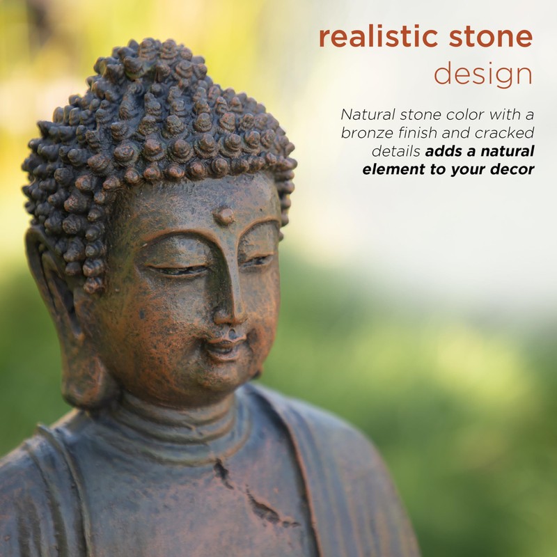 Alpine Corporation 15" Tall Indoor/Outdoor Meditating Buddha Statue, Tabletop Garden