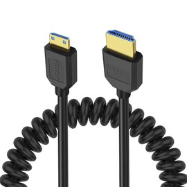 XMSJSIY 8K Mini HDMI to HDMI 2.1 Coiled Cable Mini HDMI Male to HDMI Male Spring Bidirection Adapter Cord Support 8K@60Hz 4K@120Hz 48Gbps for Camera/Camcorder/Latop/Tablet - 1.2M/3.9FT