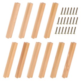 SWAWIS Pack of 10 Wooden Furniture Handles, 160 mm Wooden Handles, Kitchen Cupboards, Drawer Handles Wood with Screws, Door Handle, Strip-Shaped, Cabinet Handle Wood for Cupboards, Drawers, Furniture,