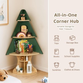 OOOK Kids Book Shelf Tree Bookshelf for Kids, Corner Bookshelf with Storage, Montessori Book Shelf for Classroom, Playroom, Bedroom, Nursery