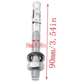 LQ Industrial 2PCS M10x90 304 Stainless Steel Expanded Concrete Wall Anchor Wedge Anchors Heavy Duty Expansion Screw for Concrete for Shade Sails Fence Clothesline Canopy Fixing