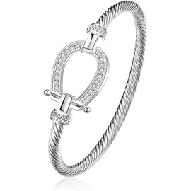 CYSJ 925 Sterling Silver Filled Horseshoe Bangle Horseshoe Water Drop Bracelet Jewellery Women, Sterling Silver Metal